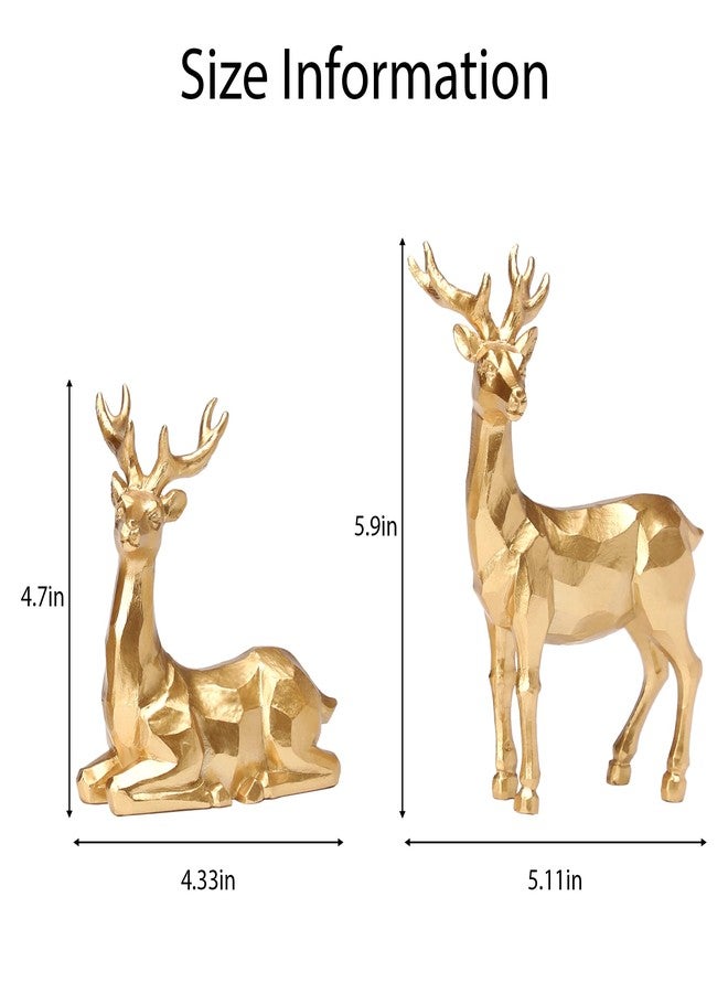 NEWLIGHTURE Golden Reindeer Christmas Figurines Set of 2, Resin Golden Tabletop Christmas Reindeer, Metallic Gold Reindeer Decor for Holiday Tabletop, Mantel, and Shelf Elegant Deer Christmas Decor - Image 3